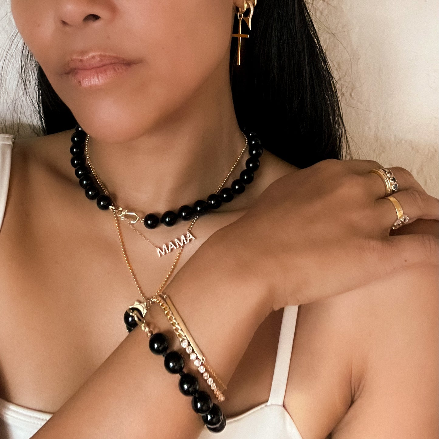 Simone Noir Beaded Agate Necklace
