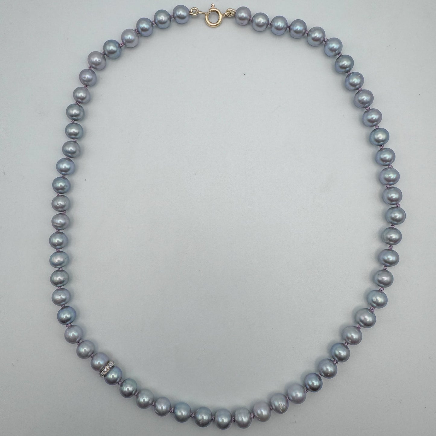 Mamang Grey Pearl Beaded Necklace with Pave Diamond Spacer