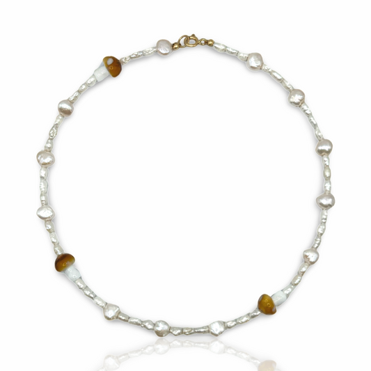 M.O.M. Pearl & Mushroom Glass Beaded Necklace