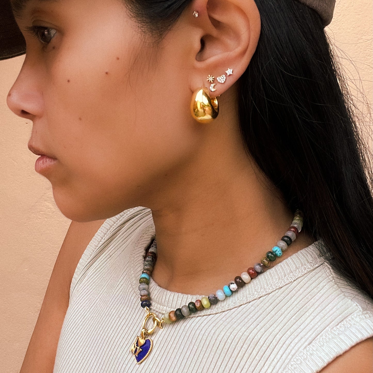 La Lune Gold and Diamond Straight Barbell Earring
