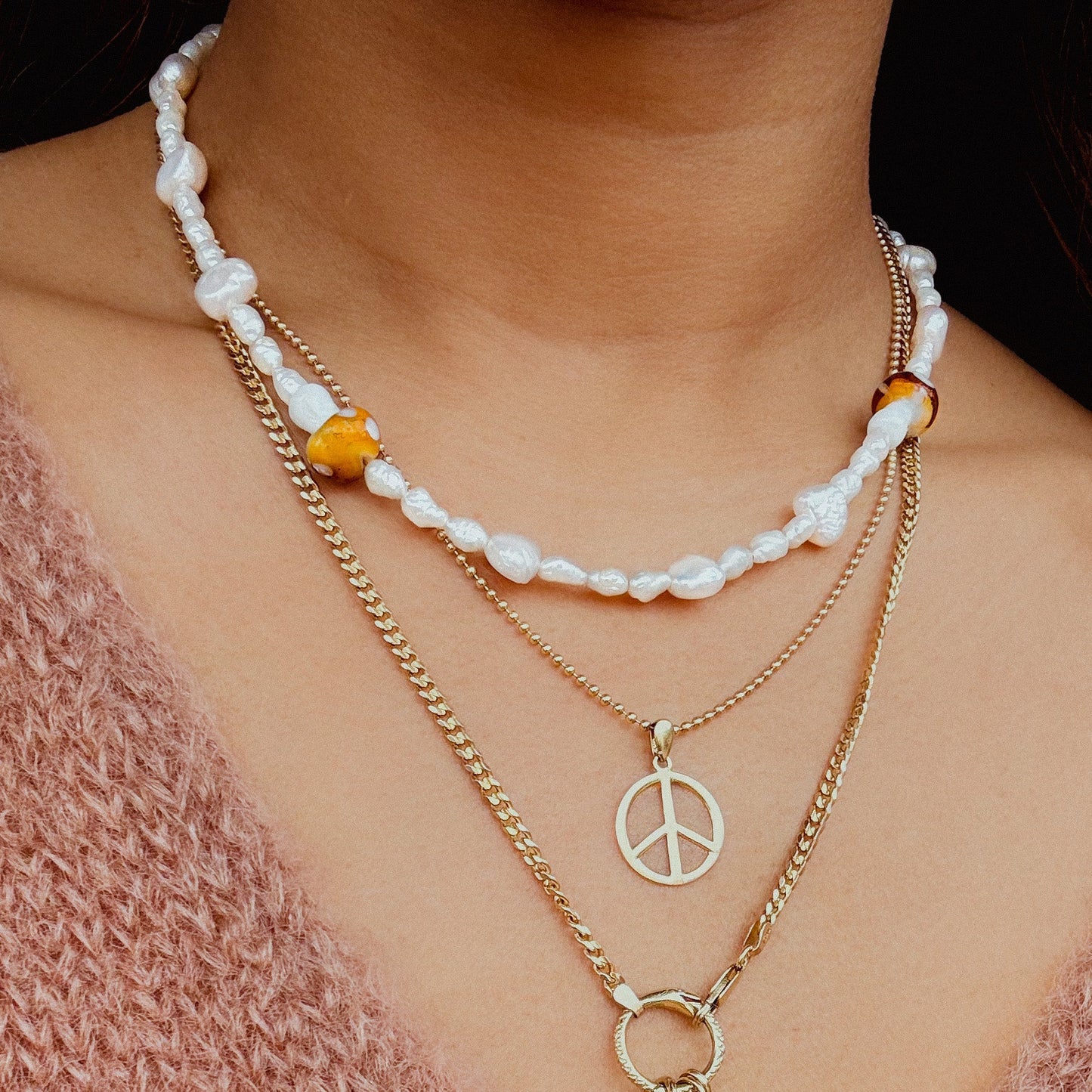 M.O.M. Pearl & Mushroom Glass Beaded Necklace