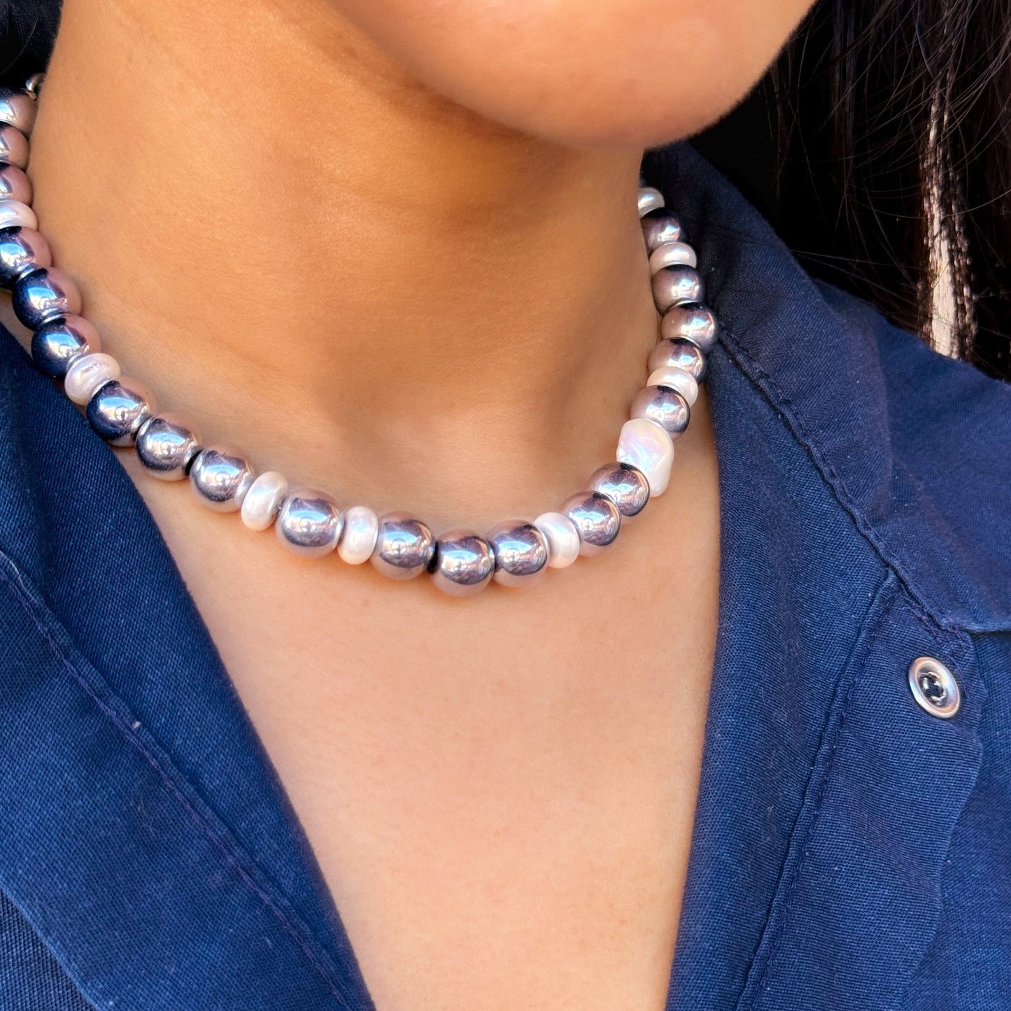 dELiA Hematite & Pearl Beaded Necklace
