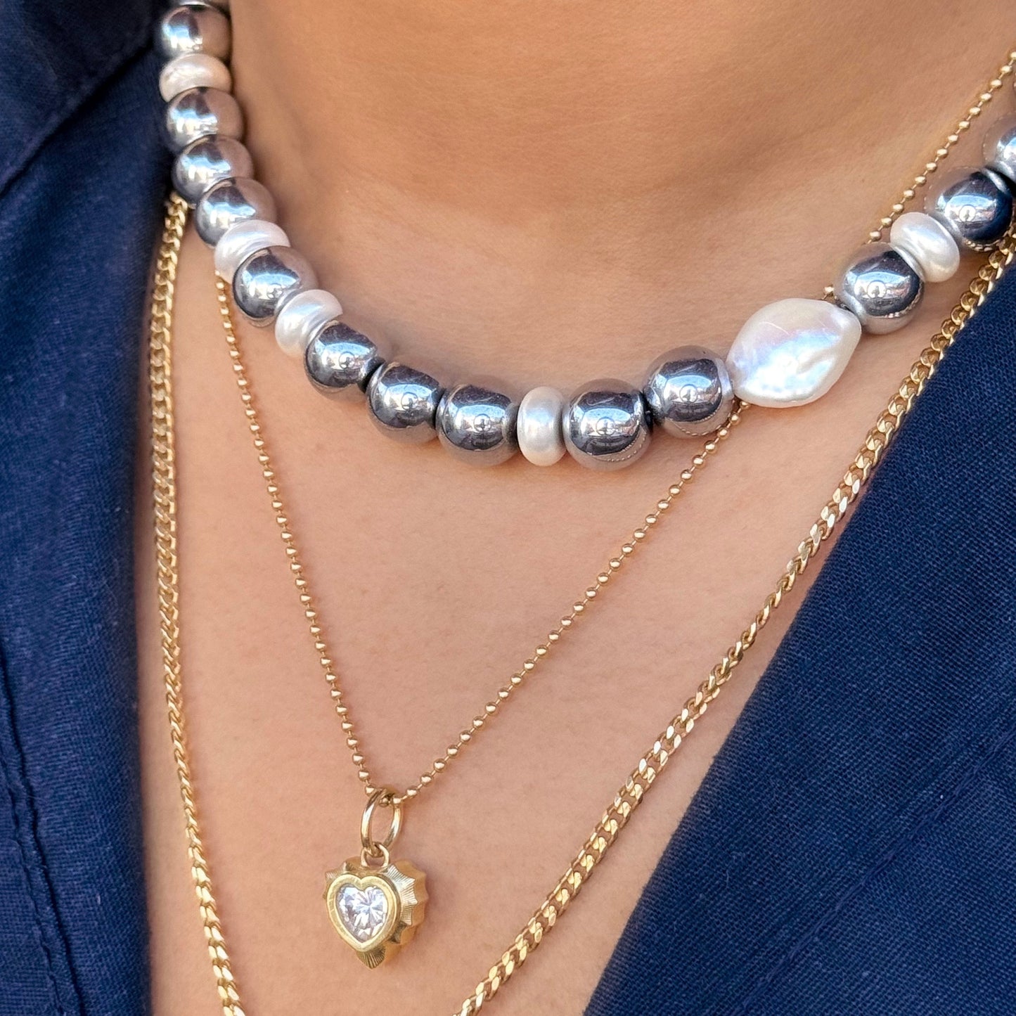 dELiA Hematite & Pearl Beaded Necklace