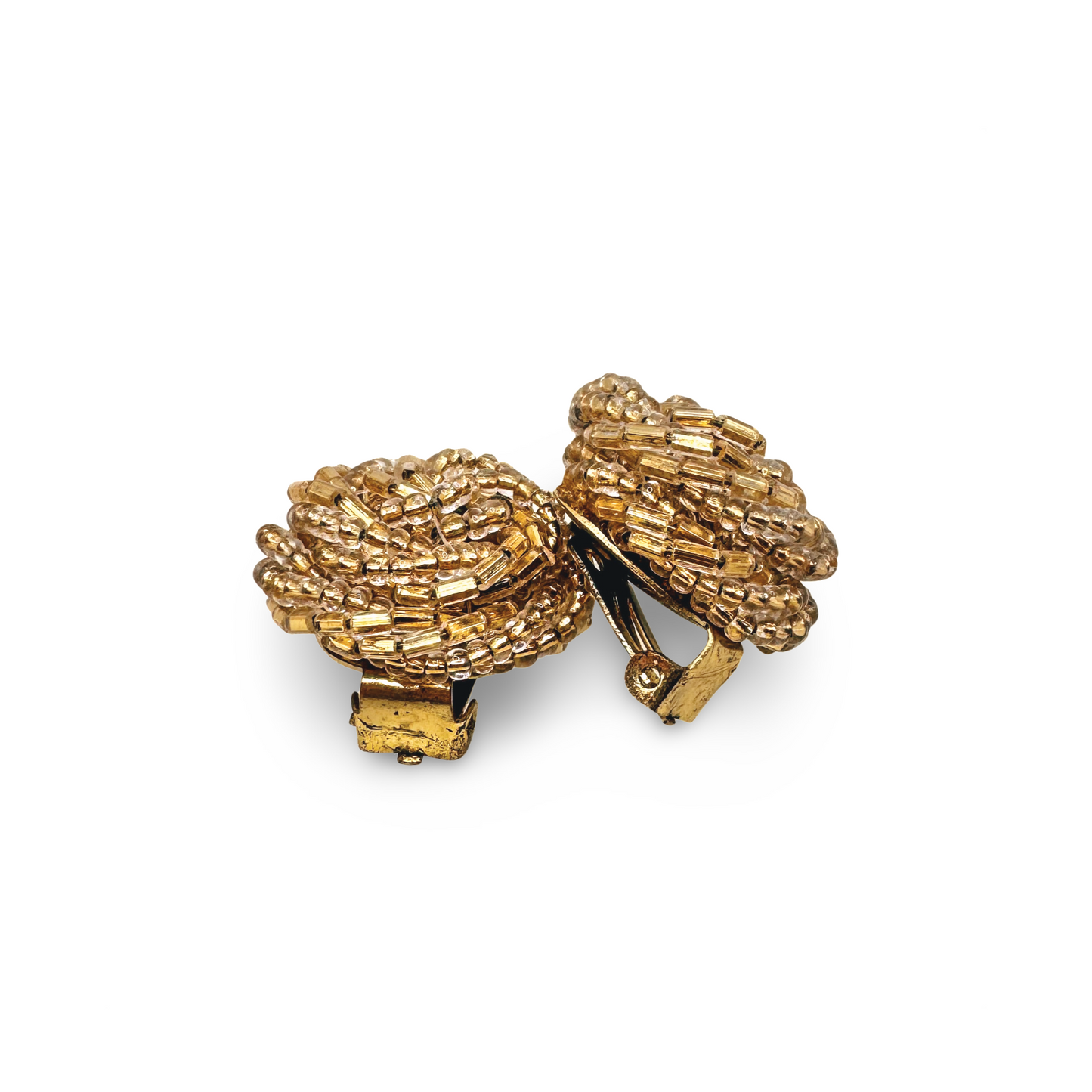Vintage Beaded Swirl Button Clip-on Earrings