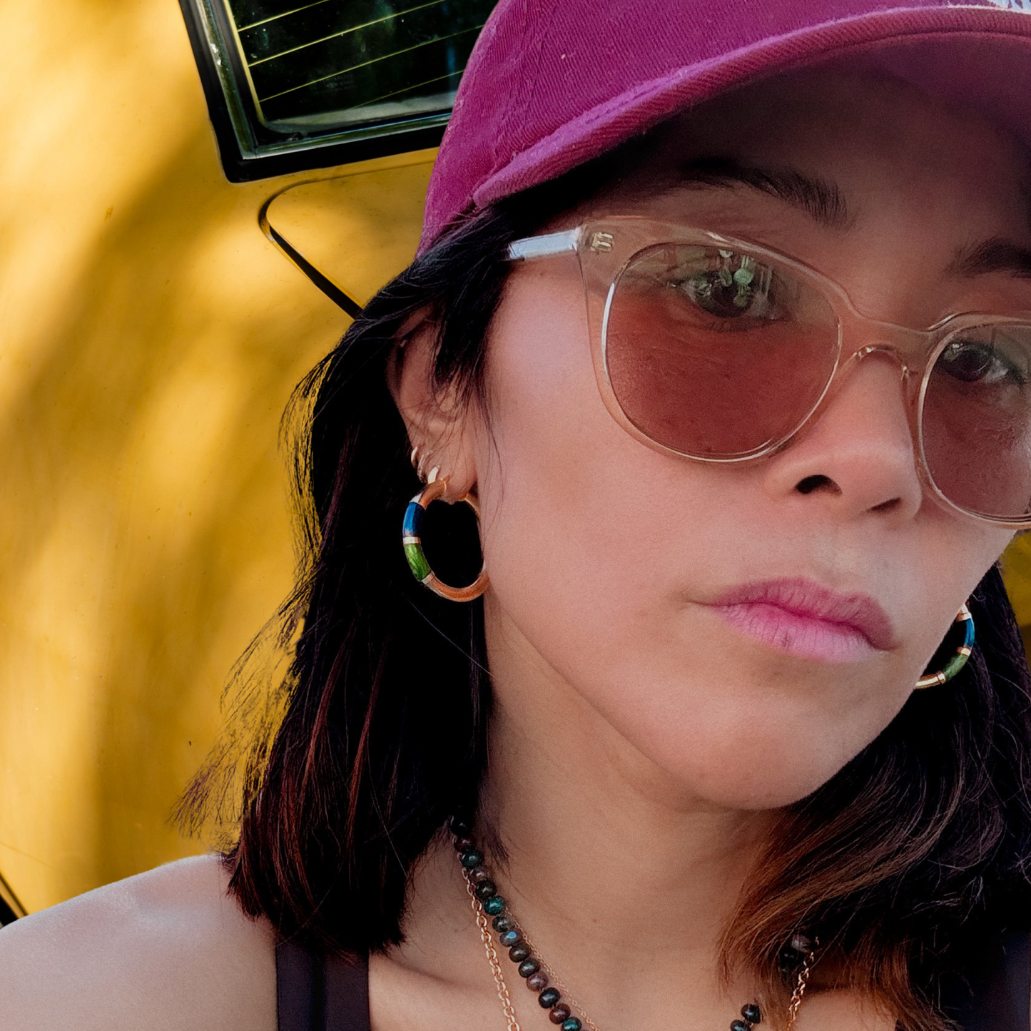 Vintage French Gold and Enamel Hoop Earrings