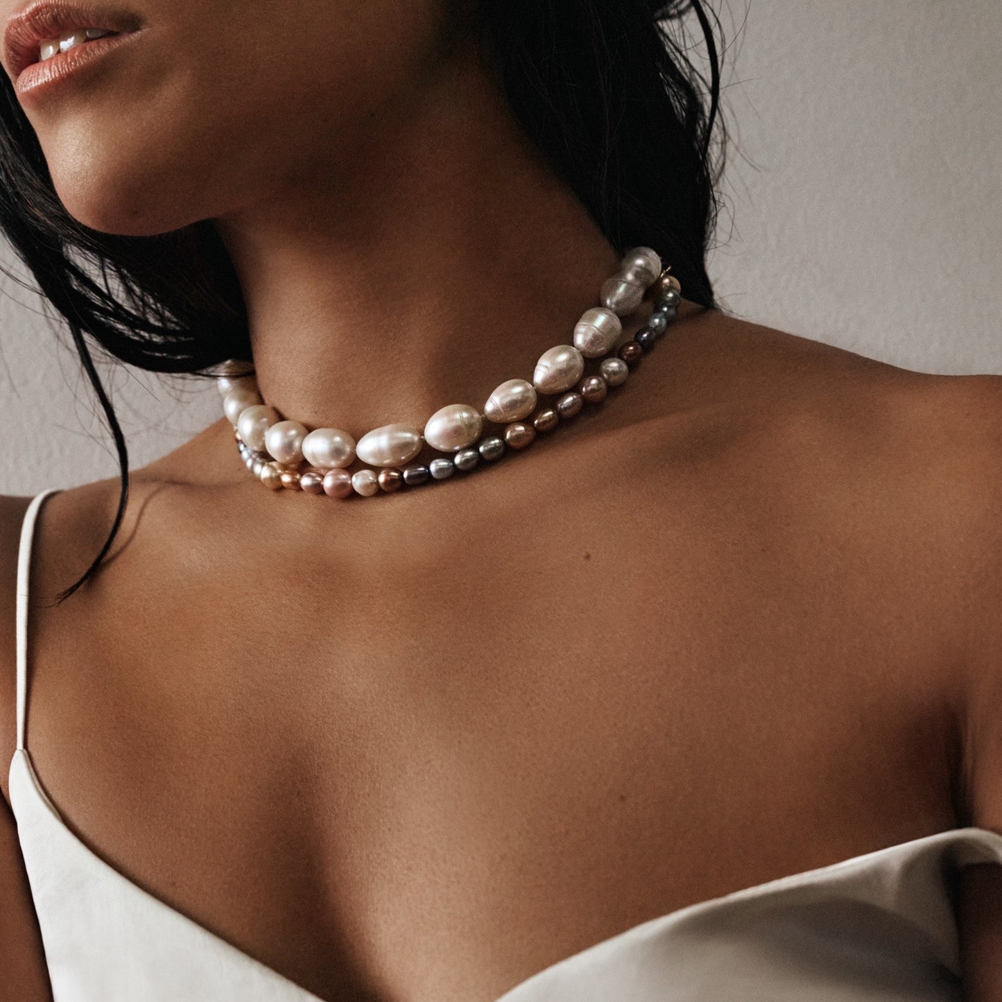 Teresita Beaded Multi Colored Pearl & Gold Choker