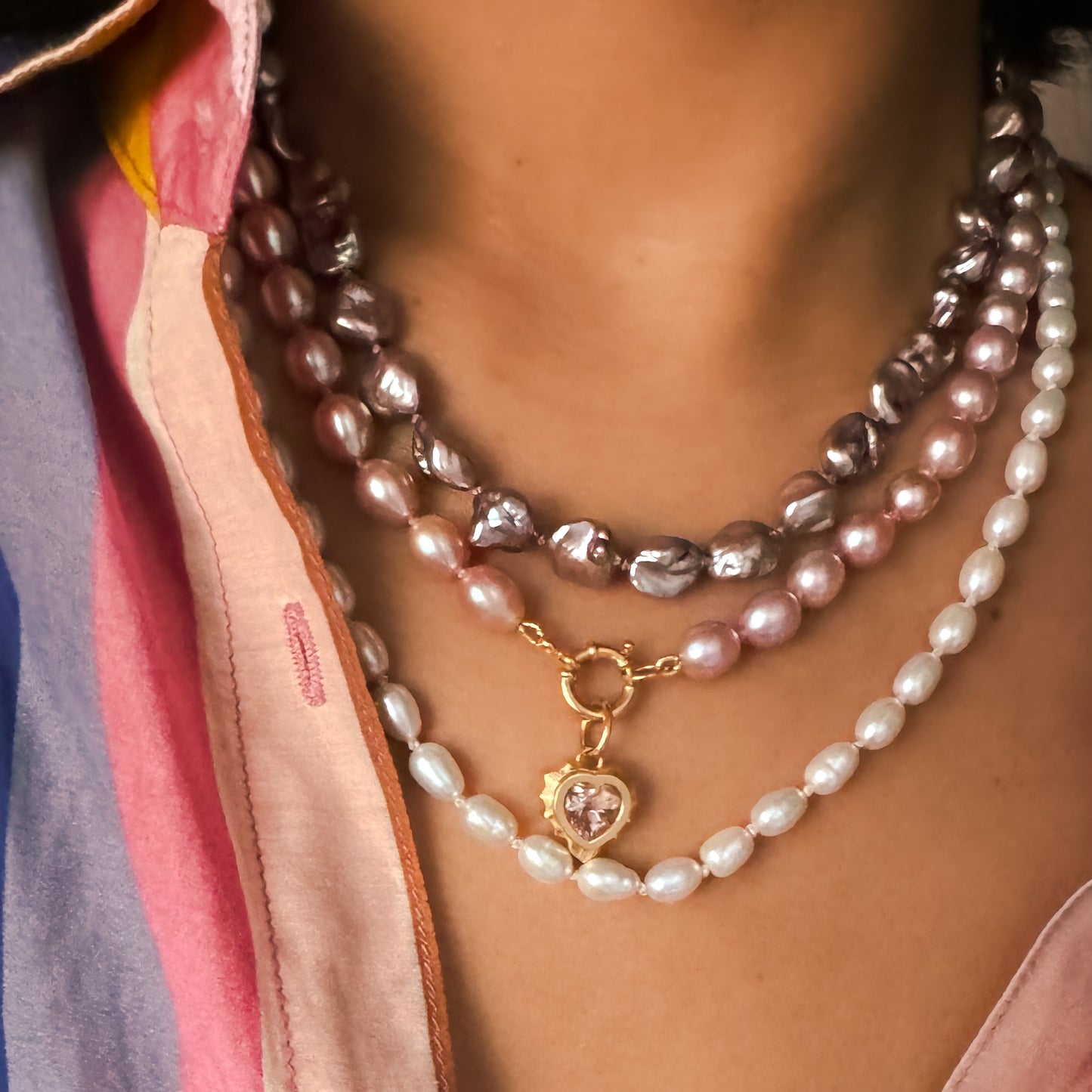 Josie Pearl Beaded Necklace with Charm Holder