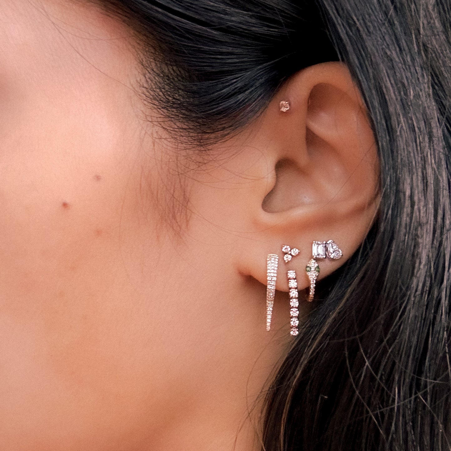 Diamond Trio Single Stud Earring