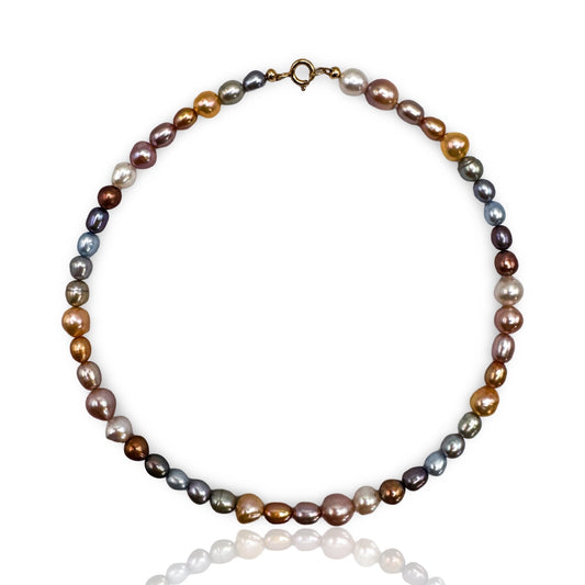 Teresita Beaded Multi Colored Pearl & Gold Choker