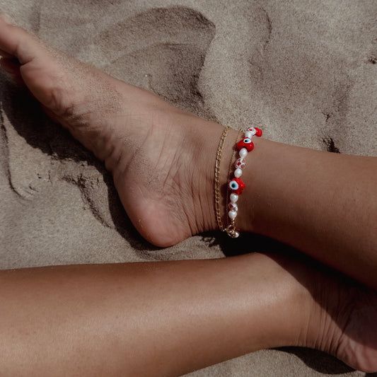 Mal de Ojo Coraje Pearl Beaded Anklet/Bracelet