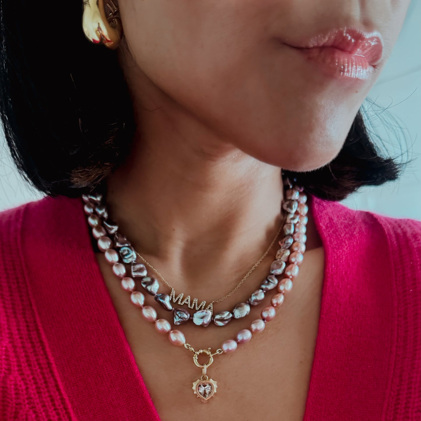 Josie Pearl Beaded Necklace with Charm Holder