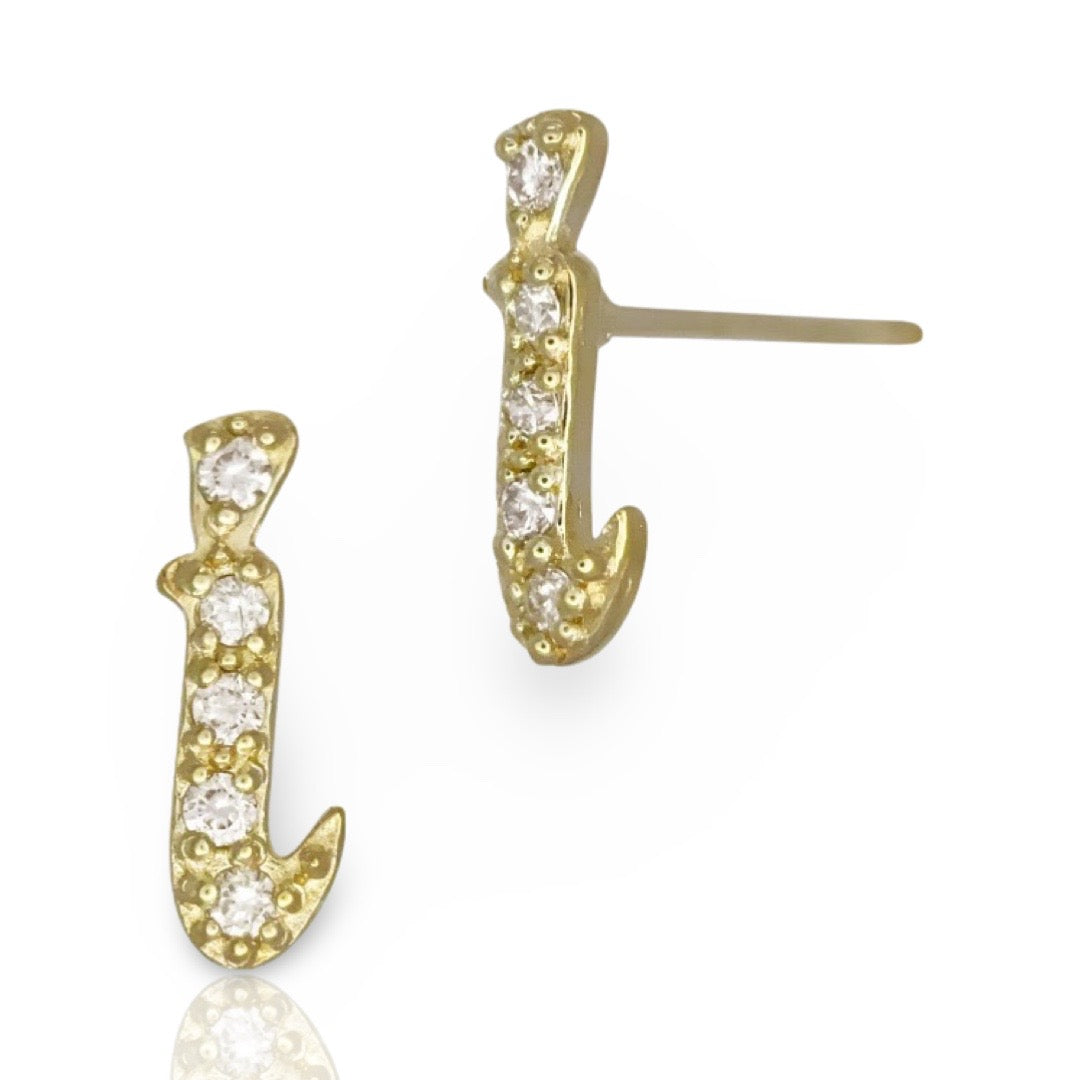 Gold Script Alphabet Initial Stud Earring With Diamonds