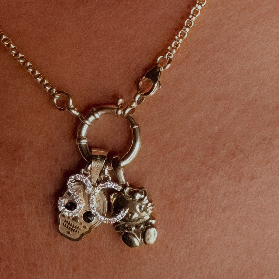 Gold Block Alphabet Initial Small Charm With Diamonds