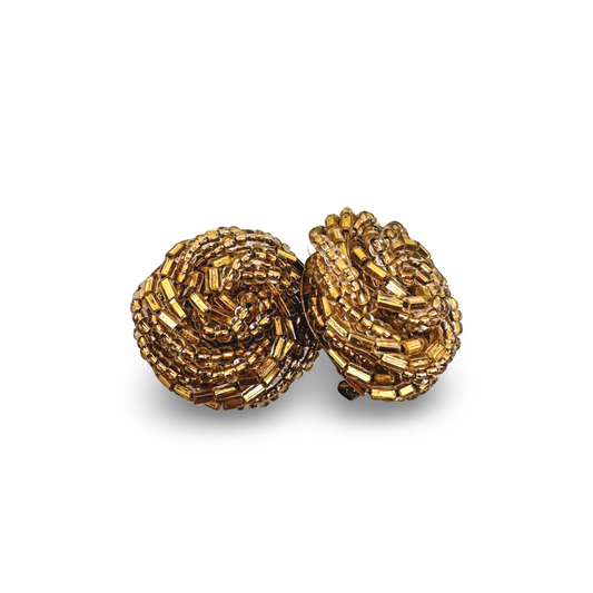 Vintage Beaded Swirl Button Clip-on Earrings