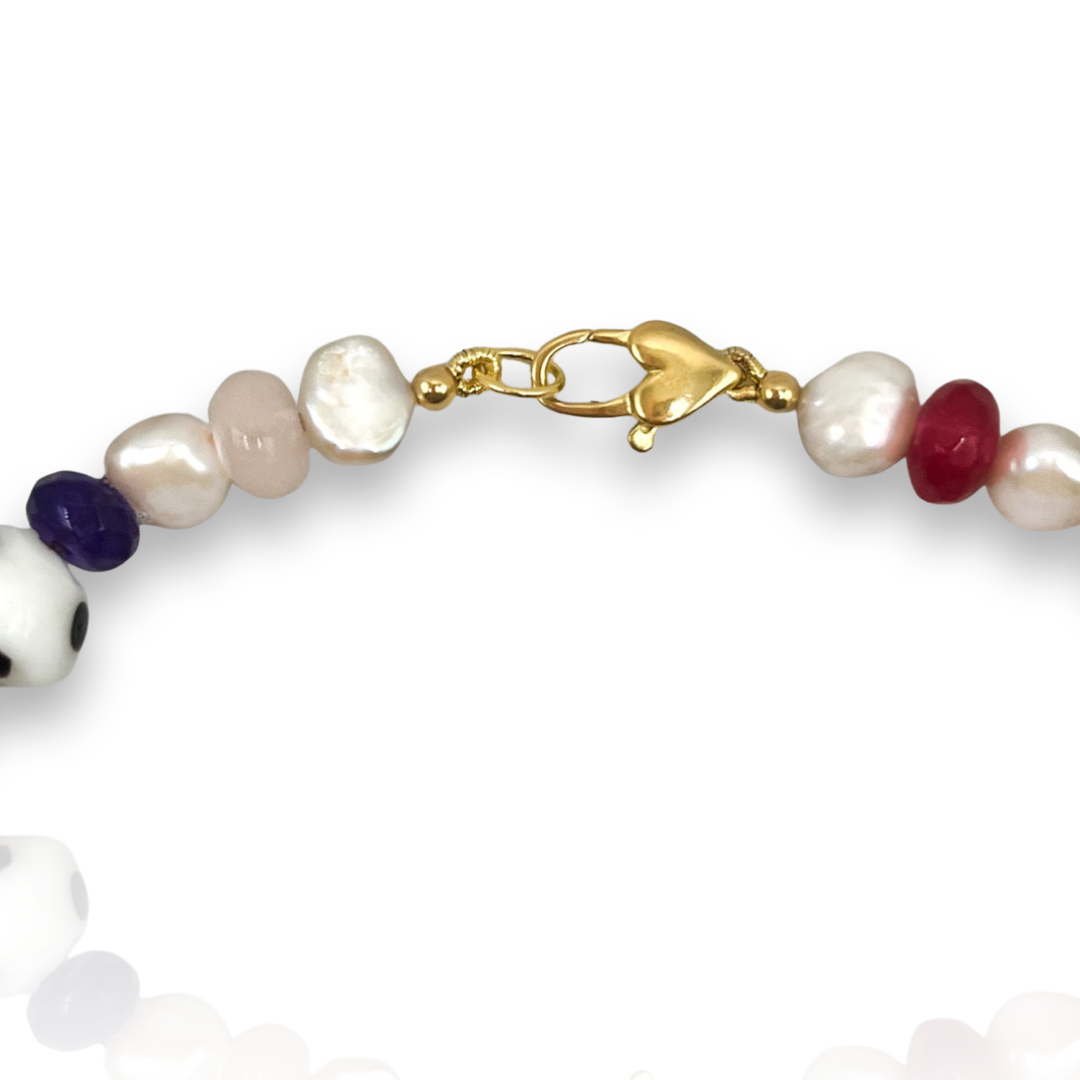 All Around Fun Guy Beaded Pearl & Jade Necklace