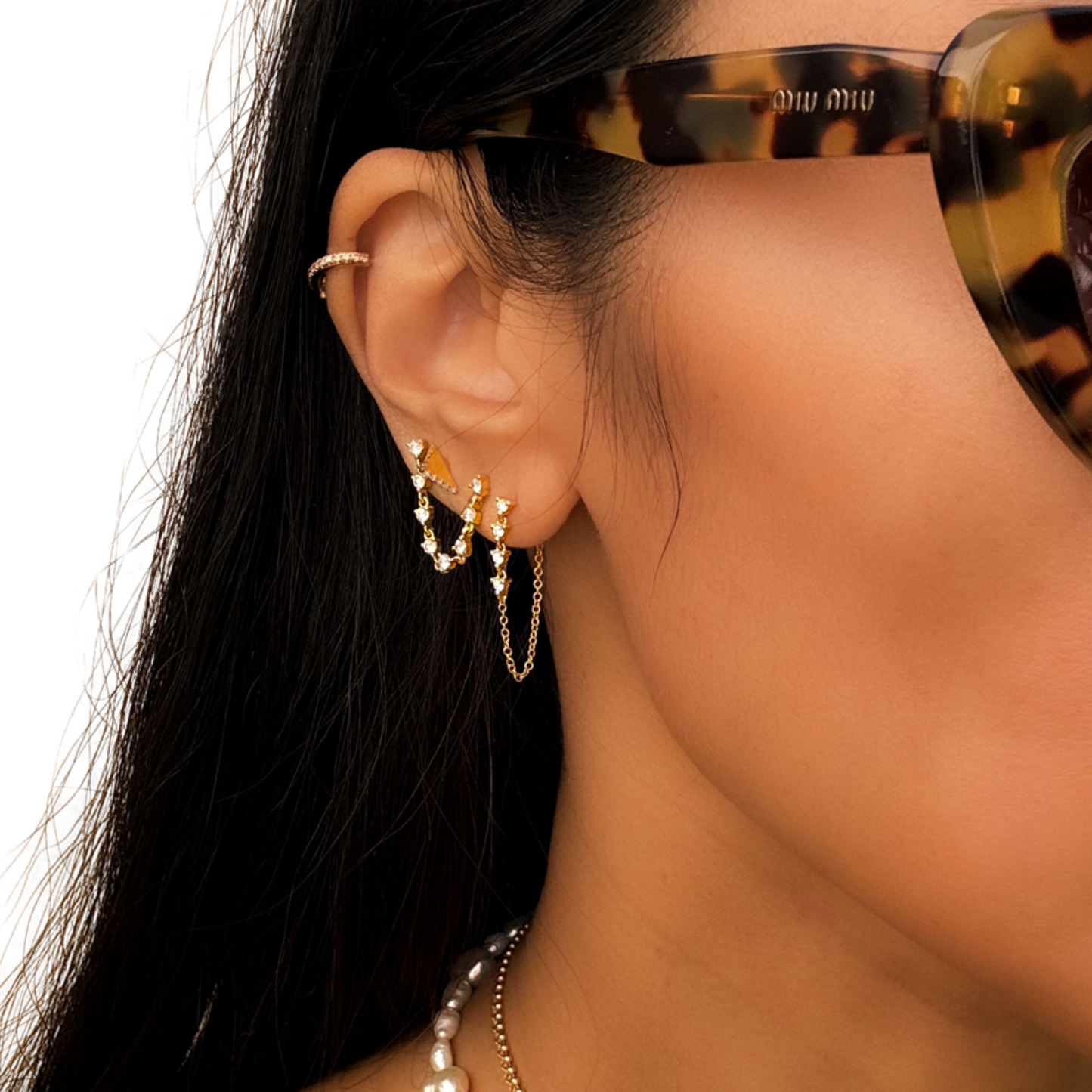 Riri Multi Diamond 2 Post Chain Earring