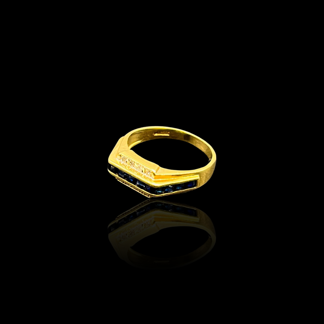 Vintage 14k Gold Channel Set Diamond & Sapphire Ring