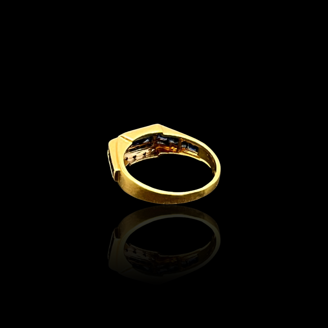 Vintage 14k Gold Channel Set Diamond & Sapphire Ring