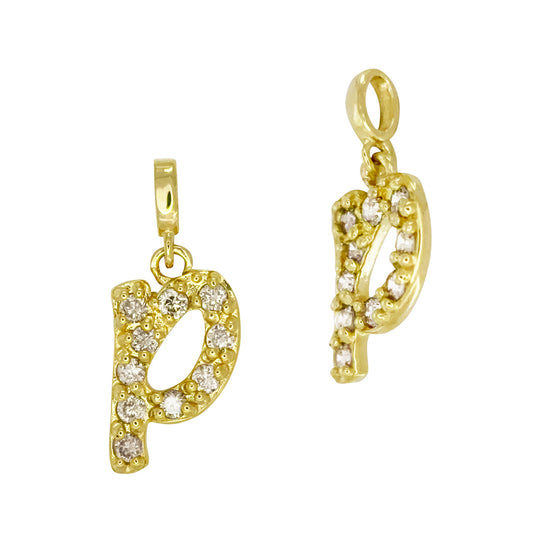 Gold Script Alphabet Initial Charm With Diamonds