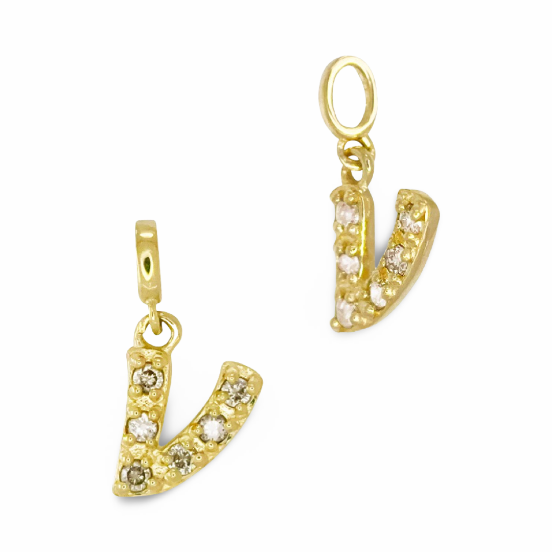 Gold Script Alphabet Initial Charm With Diamonds