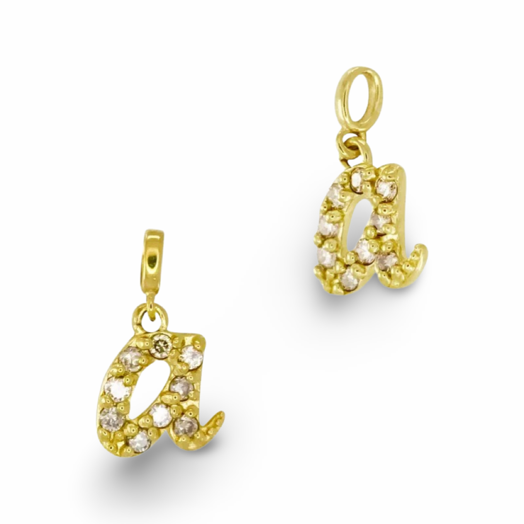 Gold Script Alphabet Initial Charm With Diamonds