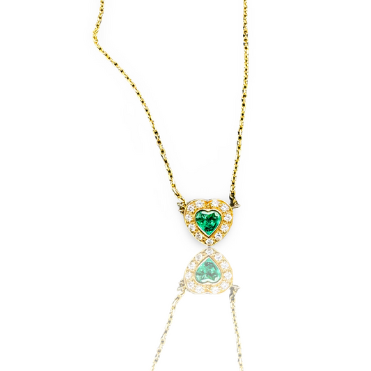 Dorothy Heart Shape Emerald & Diamond Gold Necklace