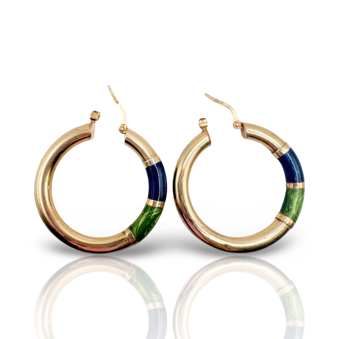 Vintage French Gold and Enamel Hoop Earrings