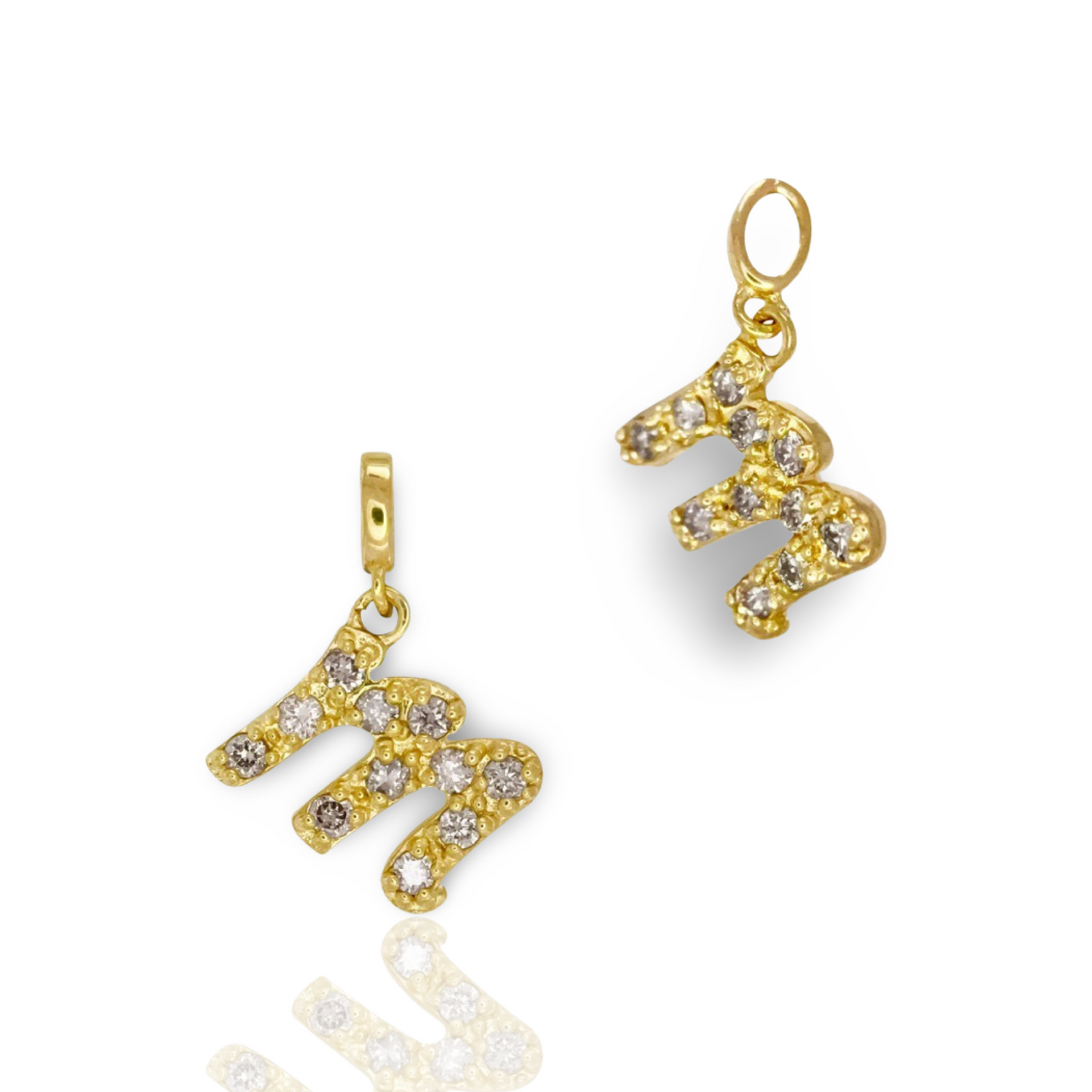 Gold Script Alphabet Initial Charm With Diamonds