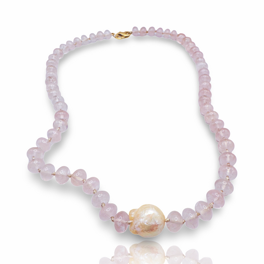 Amore Baroque Pearl & Rose Quartz Beaded Necklace