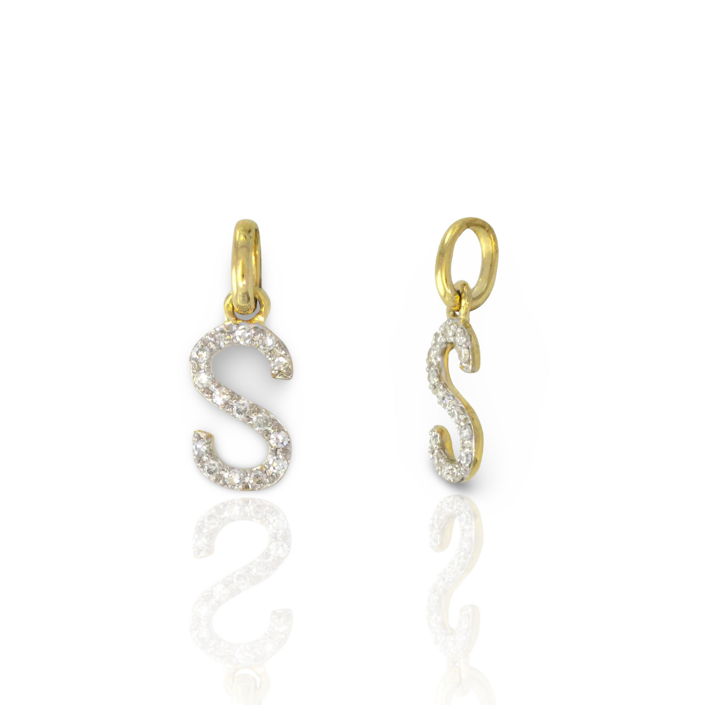 Gold Block Alphabet Initial Small Charm With Diamonds