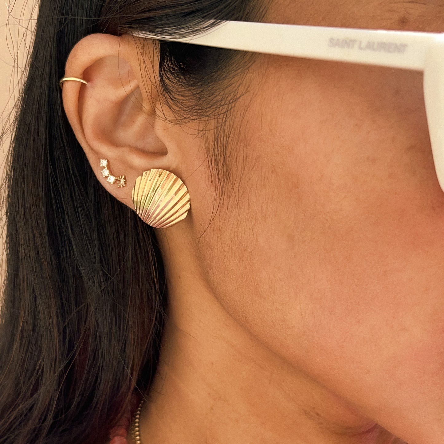 Vintage Seashell Gold Post Earrings