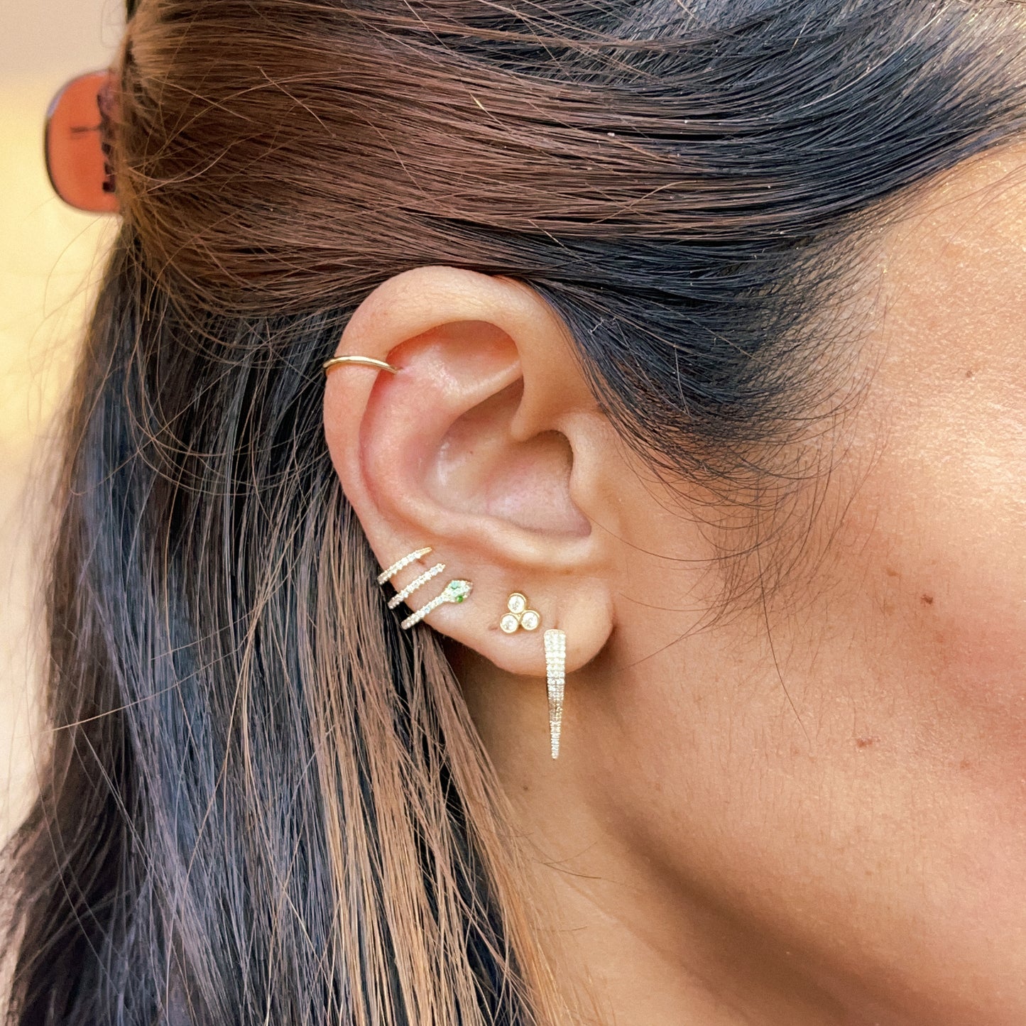 Diamond Snake 3 Row Huggie Earrings