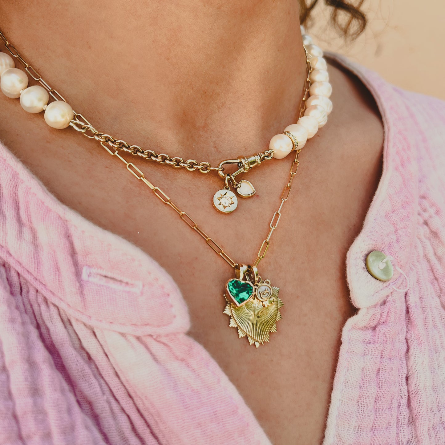 Maria Beaded Pearl Choker with Pave Diamond Spacers