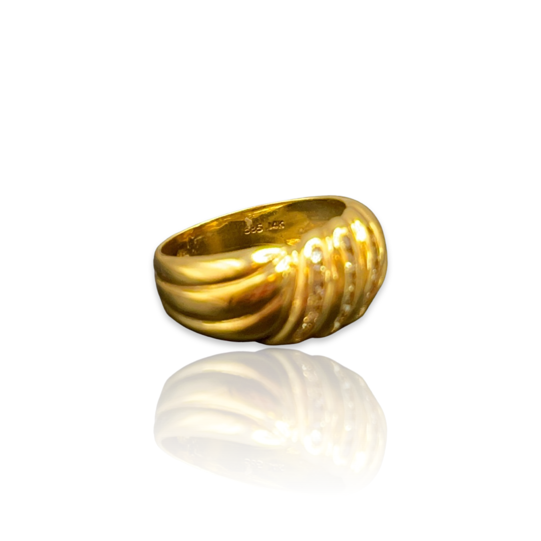 Vintage Gold Croissant Ring with Channel Set Diamond Stripes