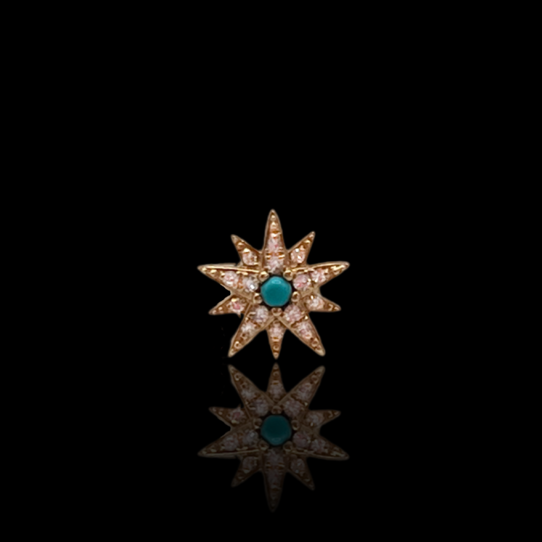 Supernova Gold & Diamond Single Stud Earring with Turquoise Center