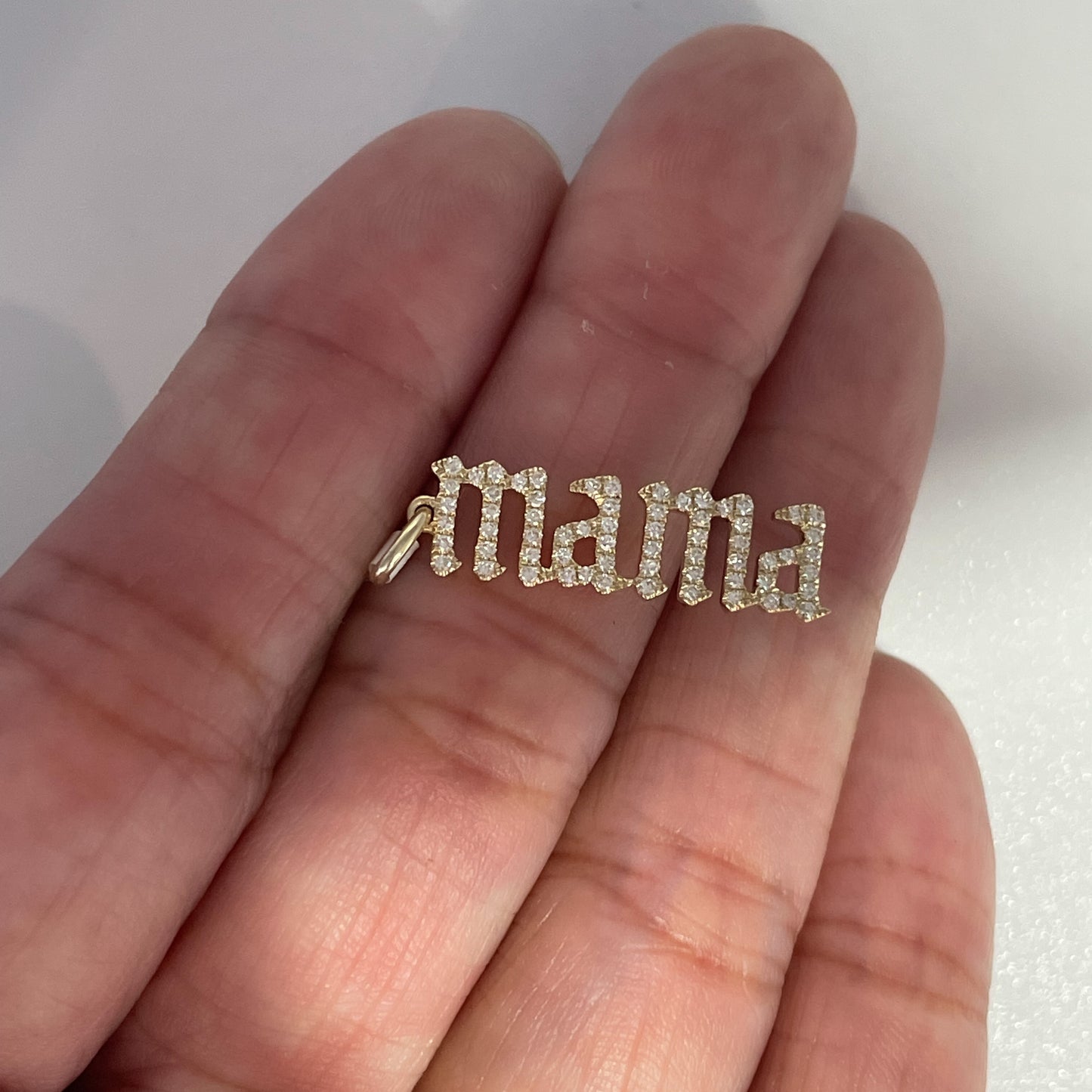 Diamond “mama” nameplate charm