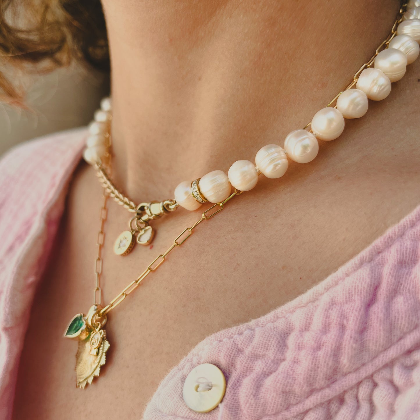 Maria Beaded Pearl Choker with Pave Diamond Spacers