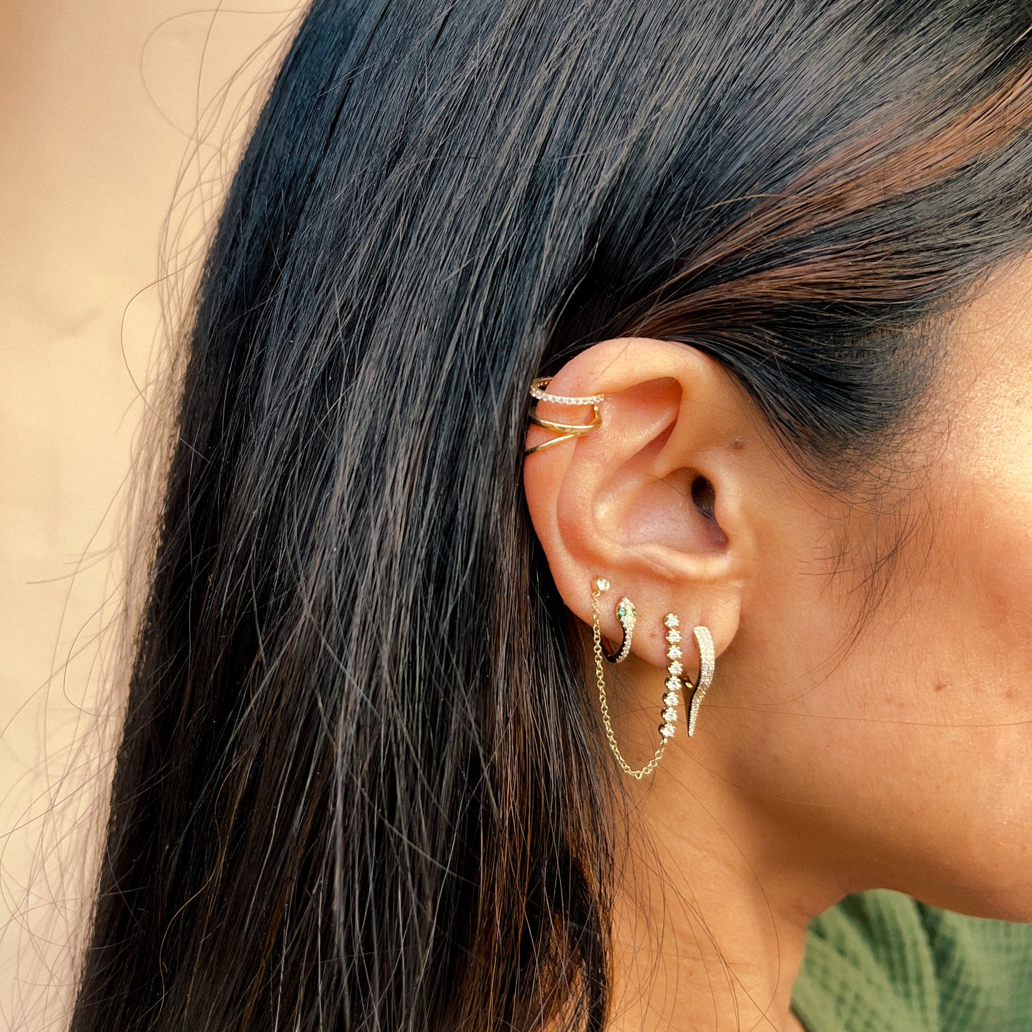 Drop Shot Diamond Pave Spike Huggie Earrings