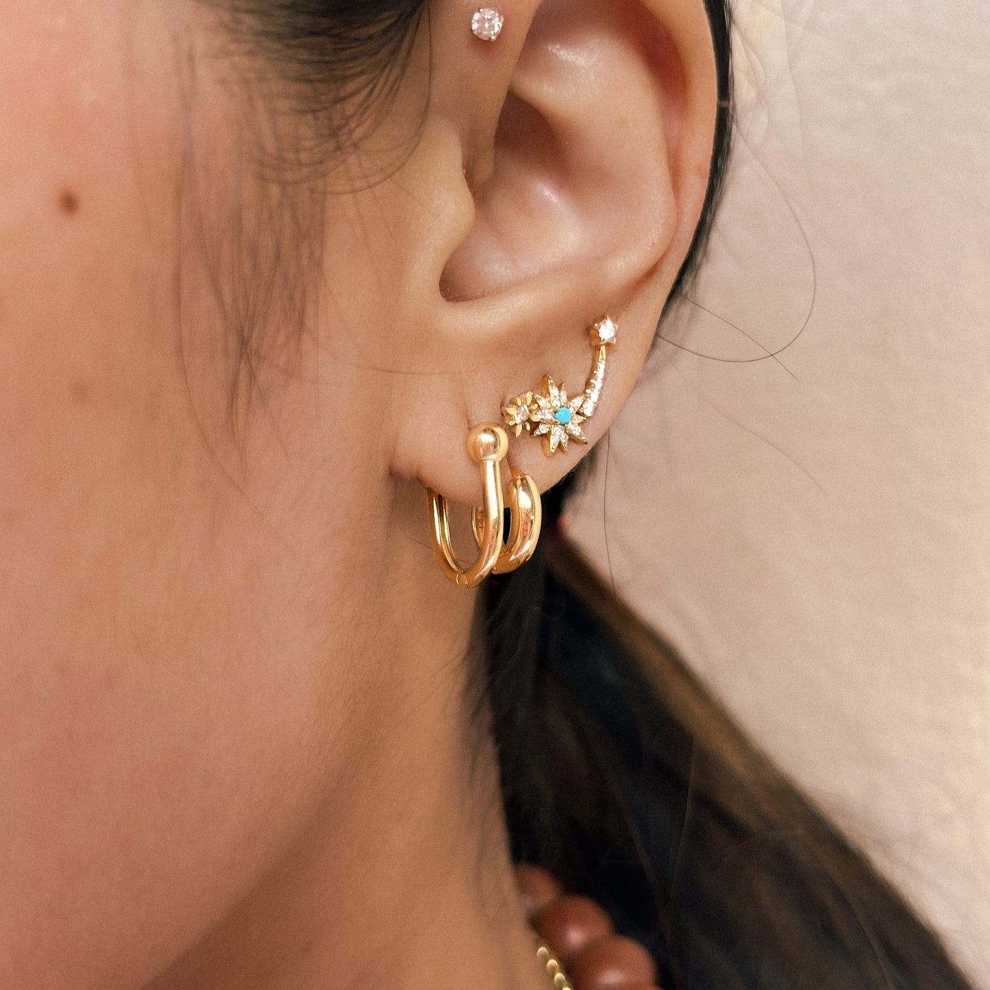 Gold Tifanie Hardware Huggie Plain Hoop Earrings