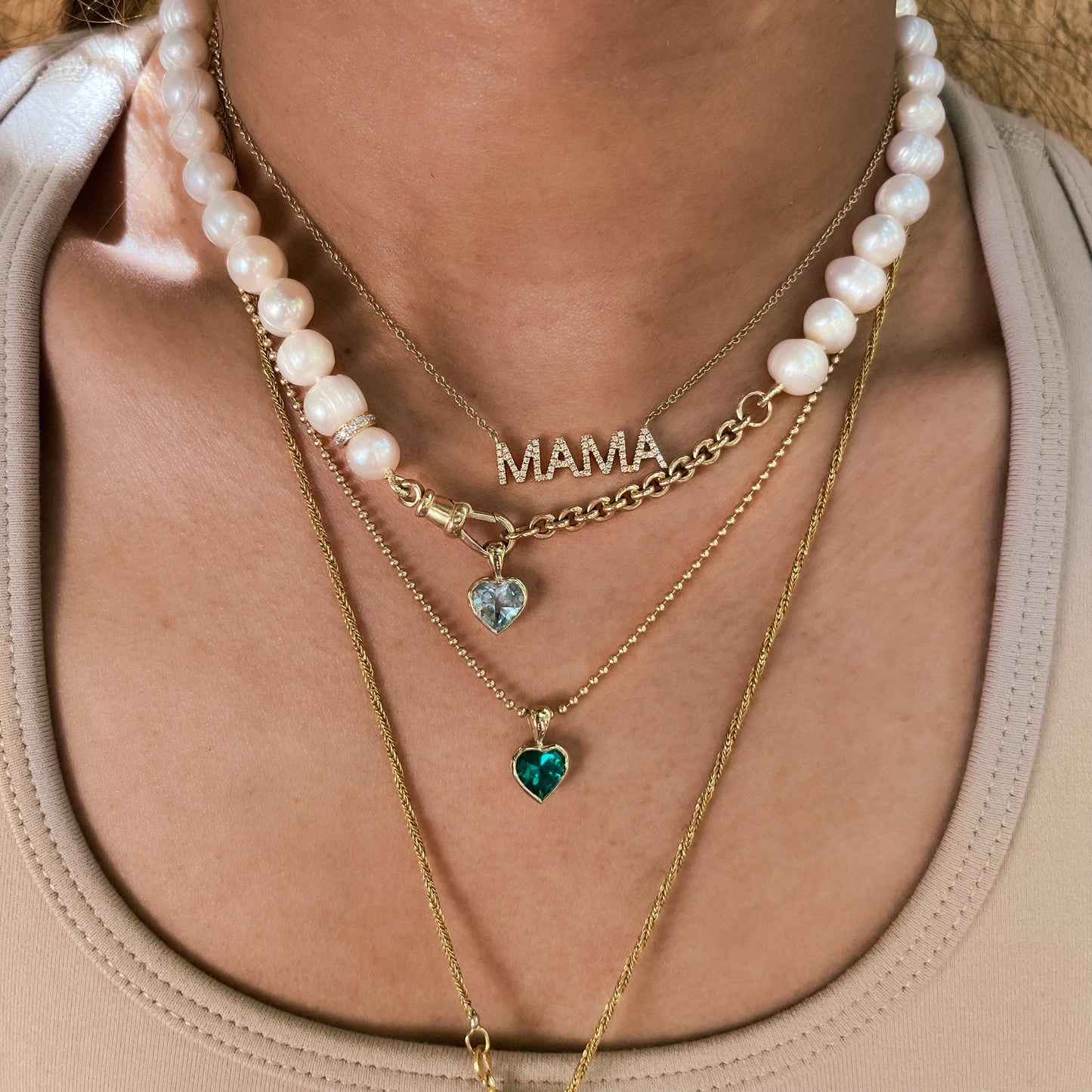 Maria Beaded Pearl Choker with Pave Diamond Spacers