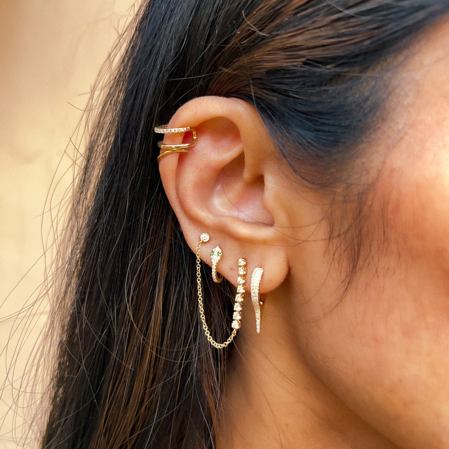 Drop Shot Diamond Pave Spike Huggie Earrings