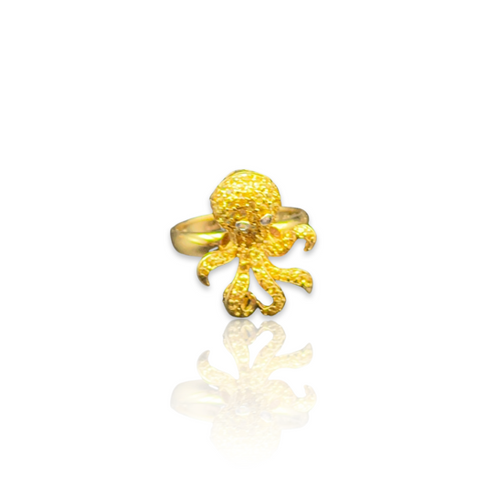 Vintage Gold Octopus Ring with Diamond Eyes