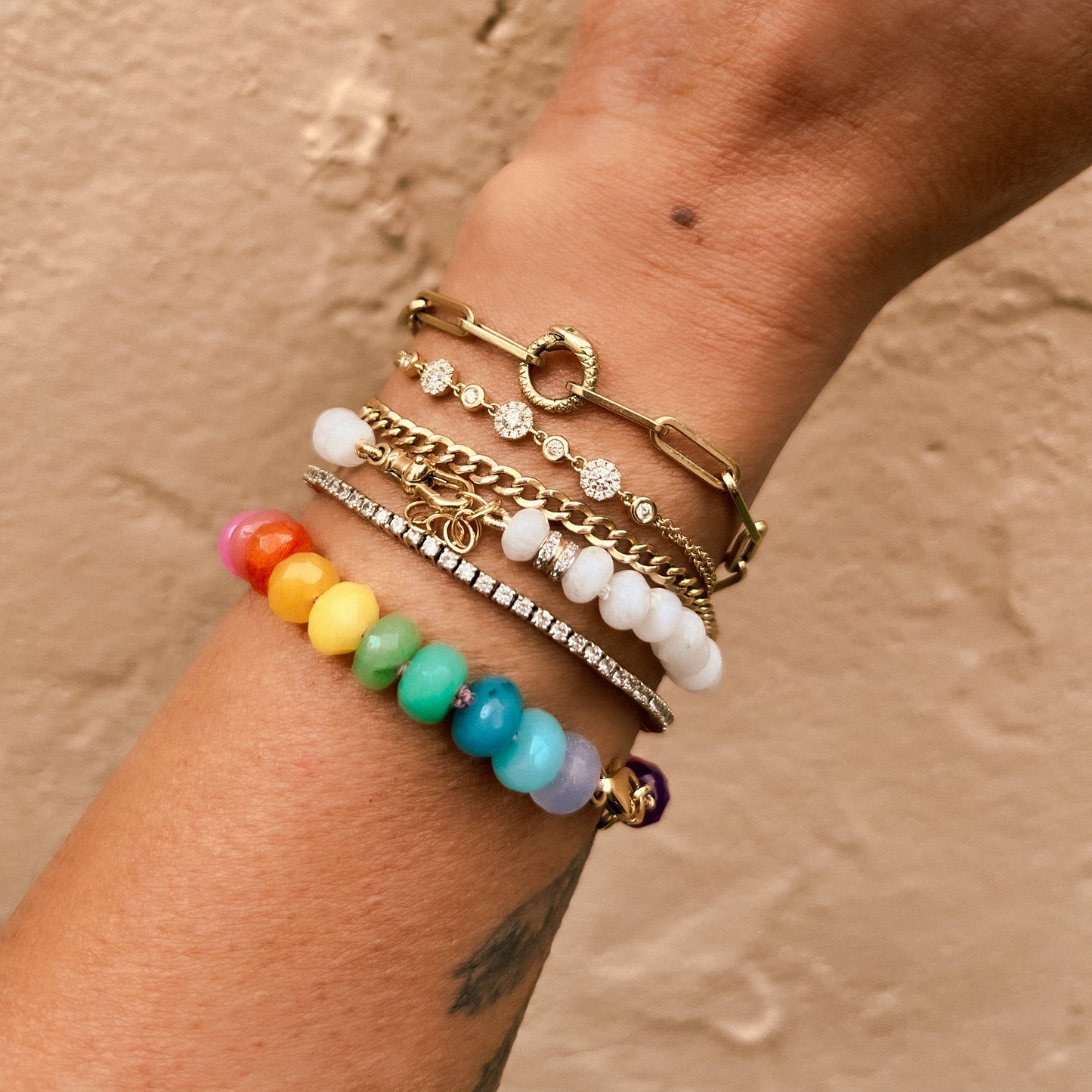 Beaded Moonstone with Diamond Accent Bracelet