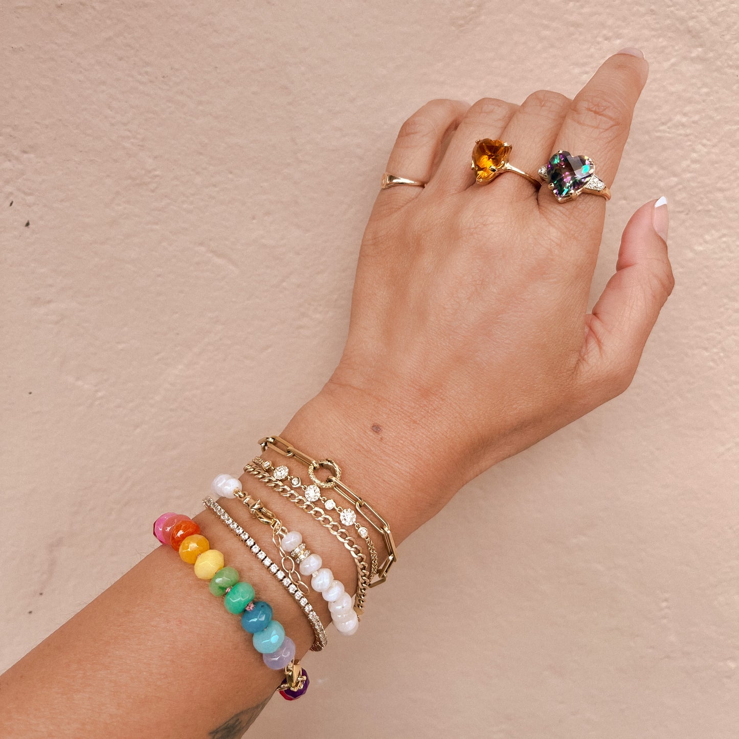 Alma Beaded Rainbow Jade Bracelet