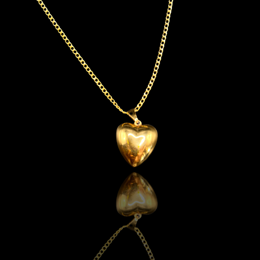 Vintage Elongated Gold Puffy Heart Charm