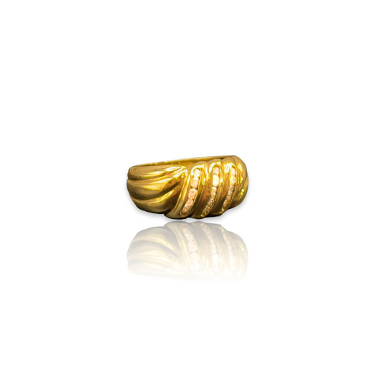 Vintage Gold Croissant Ring with Channel Set Diamond Stripes