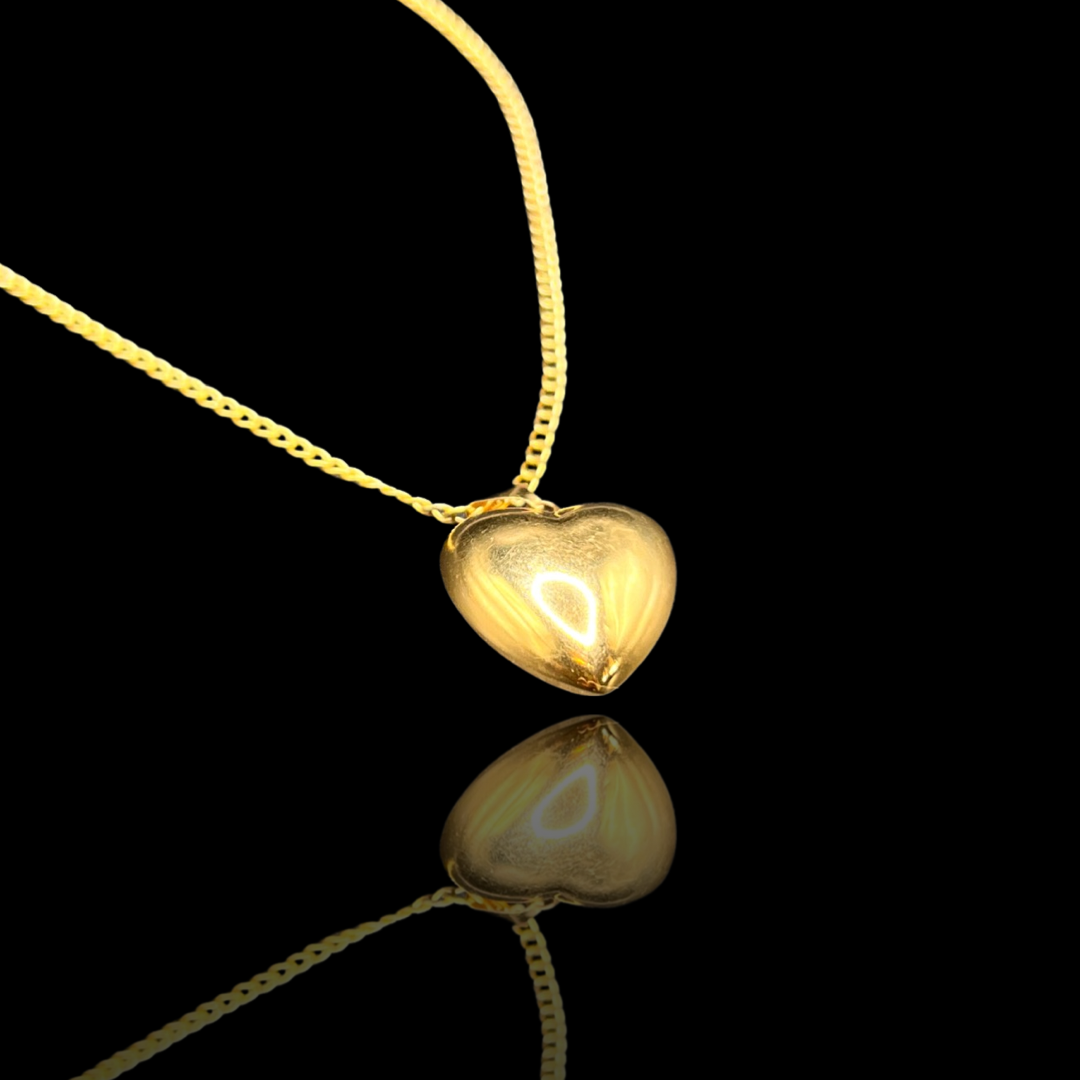 Vintage Elongated Gold Puffy Heart Charm