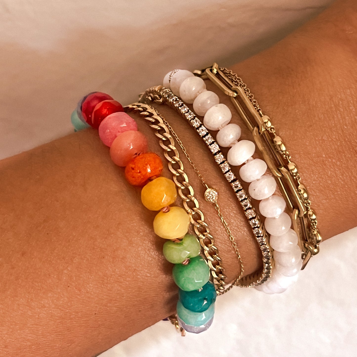 Beaded Moonstone with Diamond Accent Bracelet