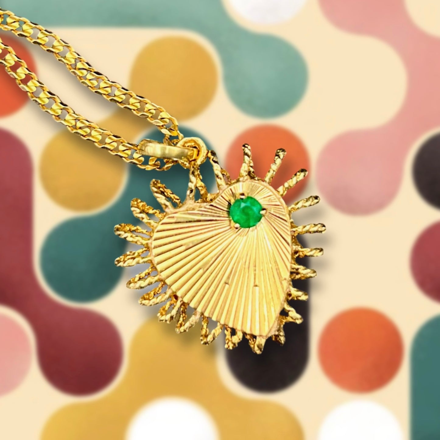 Vintage Gold Heart with Emerald Pendant