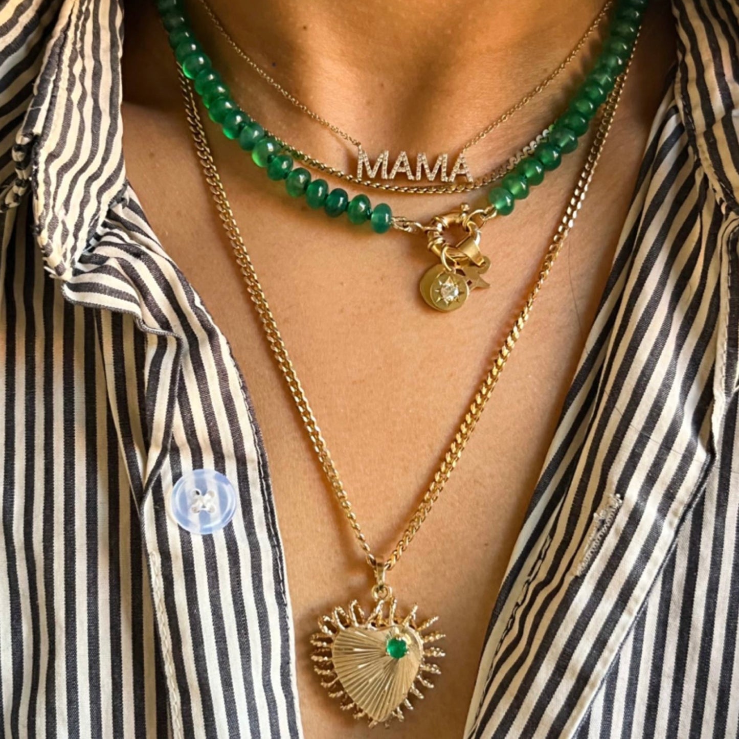 Vintage Gold Heart with Emerald Pendant